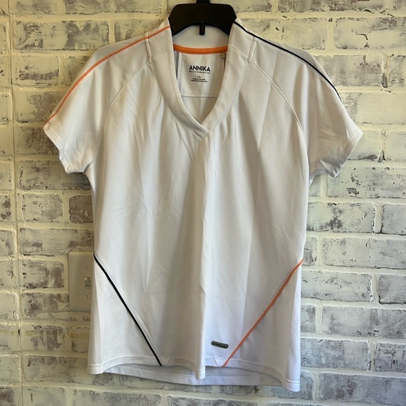 Annika Cutter & Buck Women's Shirt Short Sleeved Golf Tee VNeck White Size Large - Picture 1 of 7